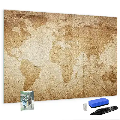 Beschreibbare Magnettafel mit Vintage Weltkartenmotiv