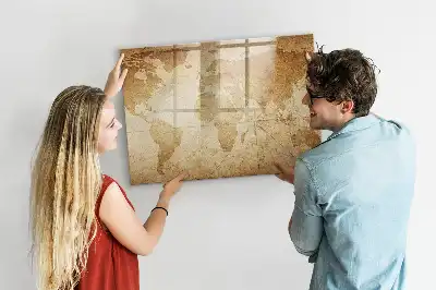 Beschreibbare Magnettafel mit Vintage Weltkartenmotiv