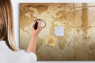 Beschreibbare Magnettafel mit Vintage Weltkartenmotiv