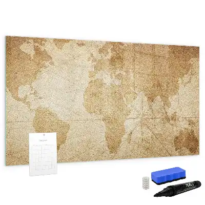 Beschreibbare Magnettafel mit Vintage Weltkartenmotiv