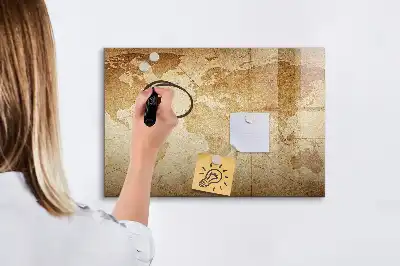 Beschreibbare Magnettafel mit Vintage Weltkartenmotiv