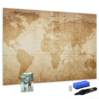 Beschreibbare Magnettafel mit Vintage Weltkartenmotiv