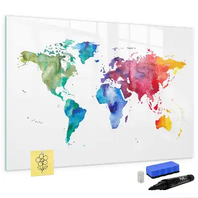 Beschreibbare Magnettafel Aquarell-Weltkarte