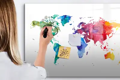 Beschreibbare Magnettafel Aquarell-Weltkarte