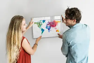 Beschreibbare Magnettafel Aquarell-Weltkarte