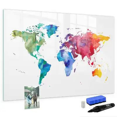 Beschreibbare Magnettafel Aquarell-Weltkarte