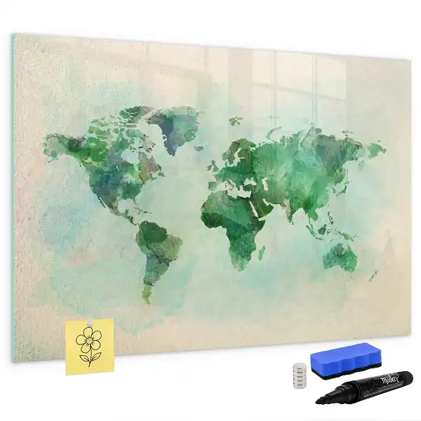 Beschreibbare Magnettafel mit Aquarell-Weltkarte