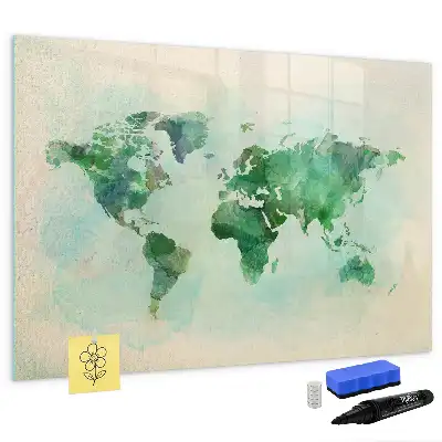 Beschreibbare Magnettafel mit Aquarell-Weltkarte