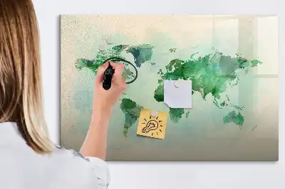 Beschreibbare Magnettafel mit Aquarell-Weltkarte