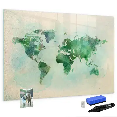 Beschreibbare Magnettafel mit Aquarell-Weltkarte