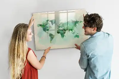 Beschreibbare Magnettafel mit Aquarell-Weltkarte