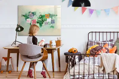 Beschreibbare Magnettafel mit Aquarell-Weltkarte