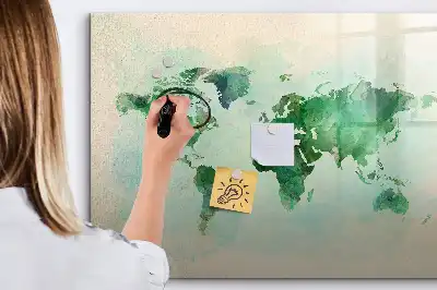 Beschreibbare Magnettafel mit Aquarell-Weltkarte