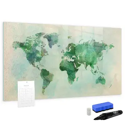Beschreibbare Magnettafel mit Aquarell-Weltkarte
