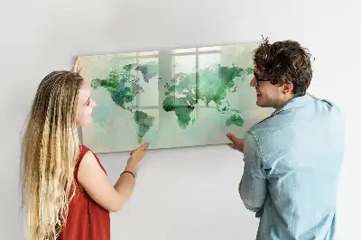 Beschreibbare Magnettafel mit Aquarell-Weltkarte