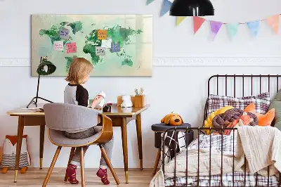 Beschreibbare Magnettafel mit Aquarell-Weltkarte