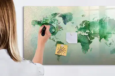 Beschreibbare Magnettafel mit Aquarell-Weltkarte