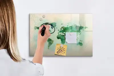 Beschreibbare Magnettafel mit Aquarell-Weltkarte