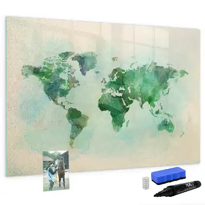 Beschreibbare Magnettafel mit Aquarell-Weltkarte