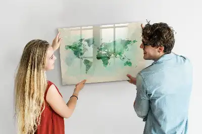Beschreibbare Magnettafel mit Aquarell-Weltkarte