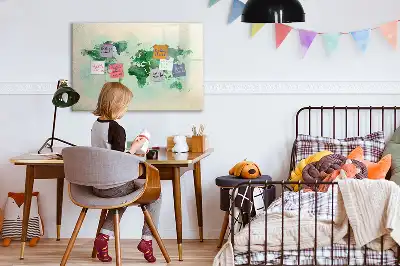 Beschreibbare Magnettafel mit Aquarell-Weltkarte