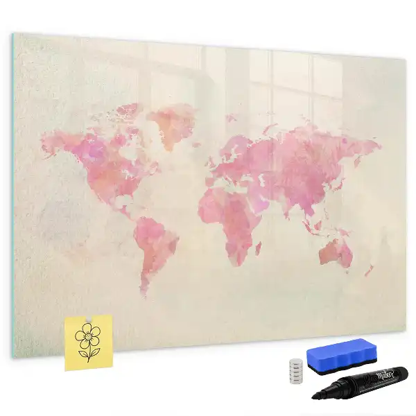 Schreib-Magnettafel mit Aquarell-Weltkarte-Motiv