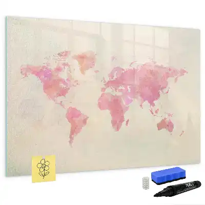 Schreib-Magnettafel mit Aquarell-Weltkarte-Motiv