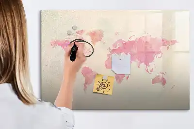Schreib-Magnettafel mit Aquarell-Weltkarte-Motiv