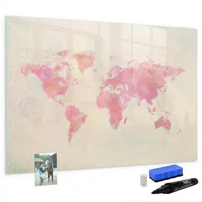 Schreib-Magnettafel mit Aquarell-Weltkarte-Motiv