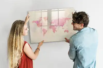 Schreib-Magnettafel mit Aquarell-Weltkarte-Motiv