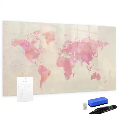 Schreib-Magnettafel mit Aquarell-Weltkarte-Motiv