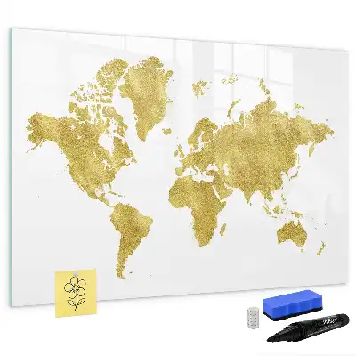 Beschreibbare Magnettafel in Form einer goldenen Weltkarte