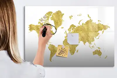 Beschreibbare Magnettafel in Form einer goldenen Weltkarte