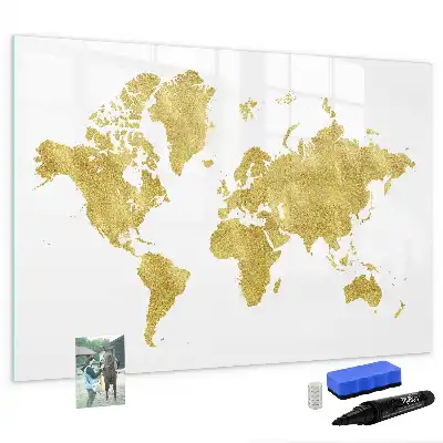 Beschreibbare Magnettafel in Form einer goldenen Weltkarte