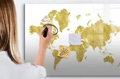 Beschreibbare Magnettafel in Form einer goldenen Weltkarte