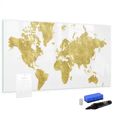 Beschreibbare Magnettafel in Form einer goldenen Weltkarte