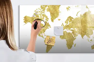 Beschreibbare Magnettafel in Form einer goldenen Weltkarte