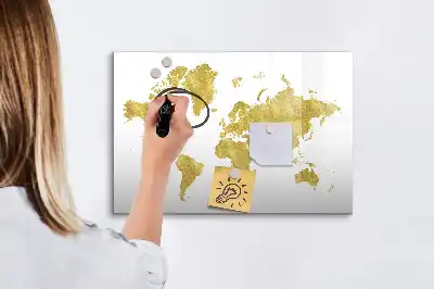 Beschreibbare Magnettafel in Form einer goldenen Weltkarte
