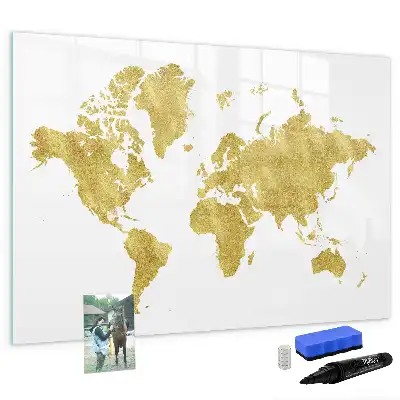 Beschreibbare Magnettafel in Form einer goldenen Weltkarte