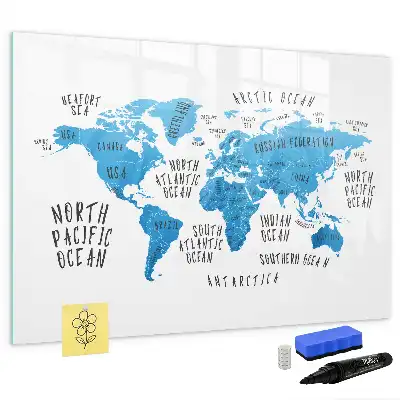 Schreib-Magnettafel in Form einer blauen Weltkarte