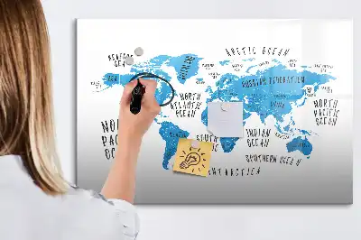 Schreib-Magnettafel in Form einer blauen Weltkarte