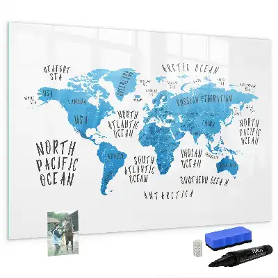 Schreib-Magnettafel in Form einer blauen Weltkarte