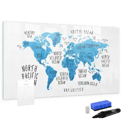 Schreib-Magnettafel in Form einer blauen Weltkarte