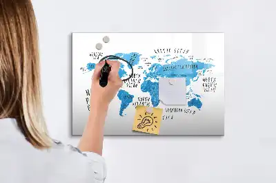 Schreib-Magnettafel in Form einer blauen Weltkarte