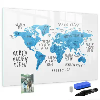 Schreib-Magnettafel in Form einer blauen Weltkarte