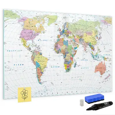 Schreibbare Magnettafel in Form einer Weltkarte