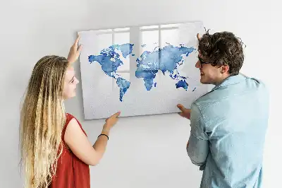 Schreib-Magnettafel mit Aquarell-Weltkarte