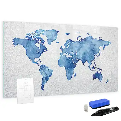 Schreib-Magnettafel mit Aquarell-Weltkarte