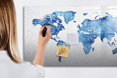 Schreib-Magnettafel mit Aquarell-Weltkarte