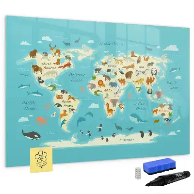 Beschreibbare Magnettafel mit Motiv Tierweltkarte